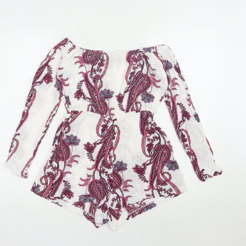 PrettyLittleThing Women's White Paisley Off Shoulder Playsuit