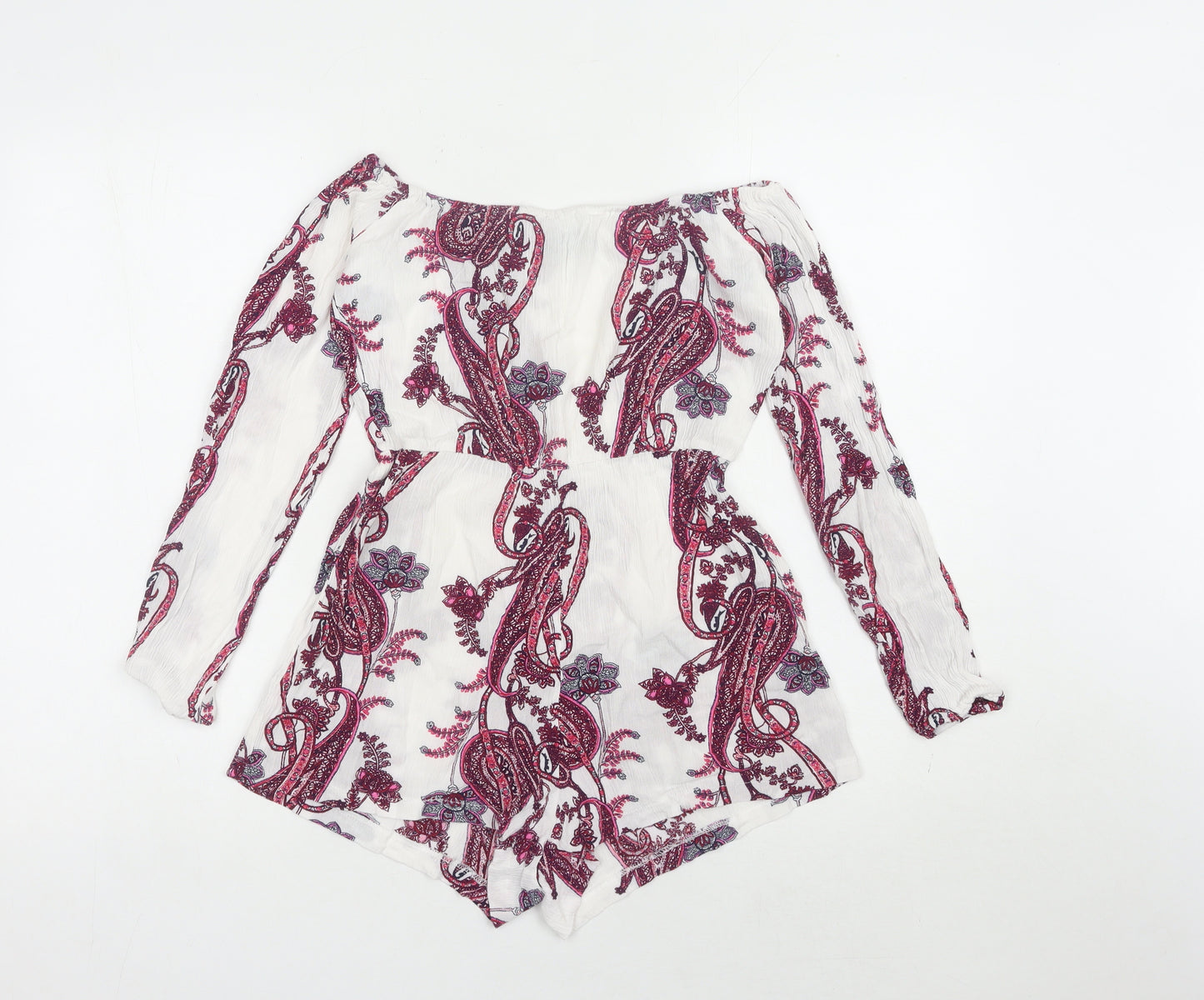 PrettyLittleThing Women's White Paisley Off Shoulder Playsuit