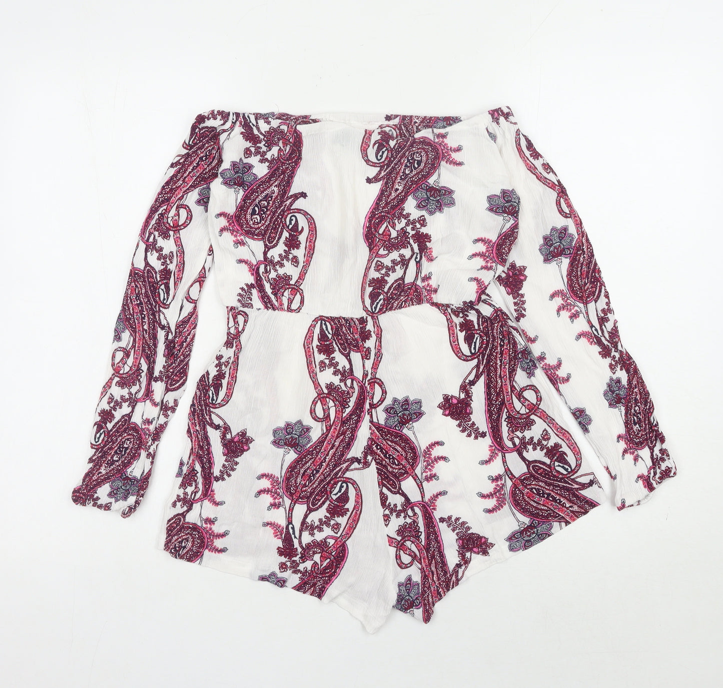 PrettyLittleThing Women's White Paisley Off Shoulder Playsuit
