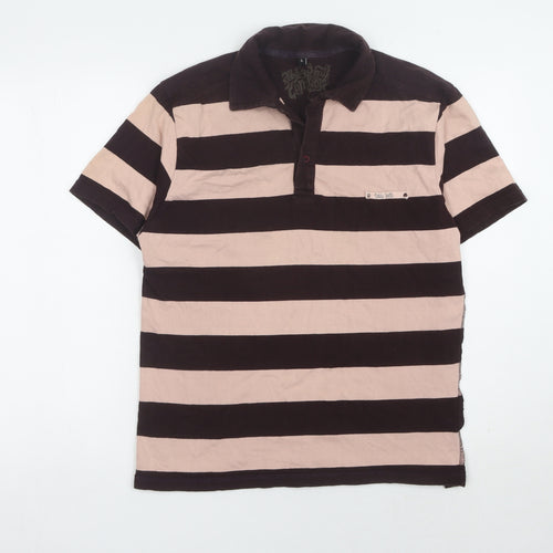 Teddy Smith Men's Beige/Black Striped Polo, L, 100% Cotton