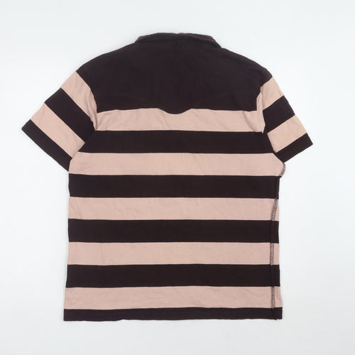 Teddy Smith Men's Beige/Black Striped Polo, L, 100% Cotton