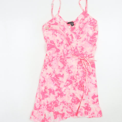 New Look Women's Pink Tie Dye Wrap Dress - Size S