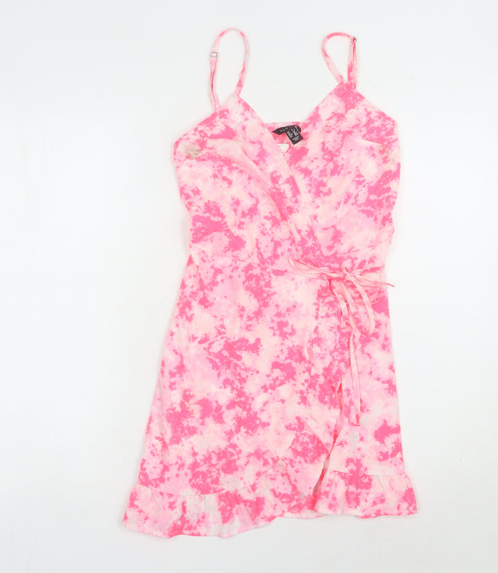 New Look Women's Pink Tie Dye Wrap Dress - Size S