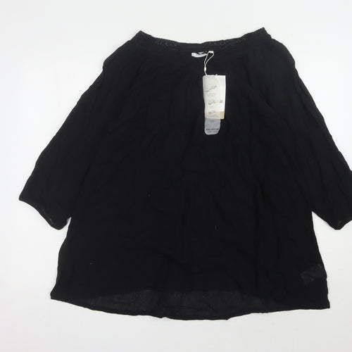 Fransa Women's Black Blouse, Size L, 3/4 Sleeve
