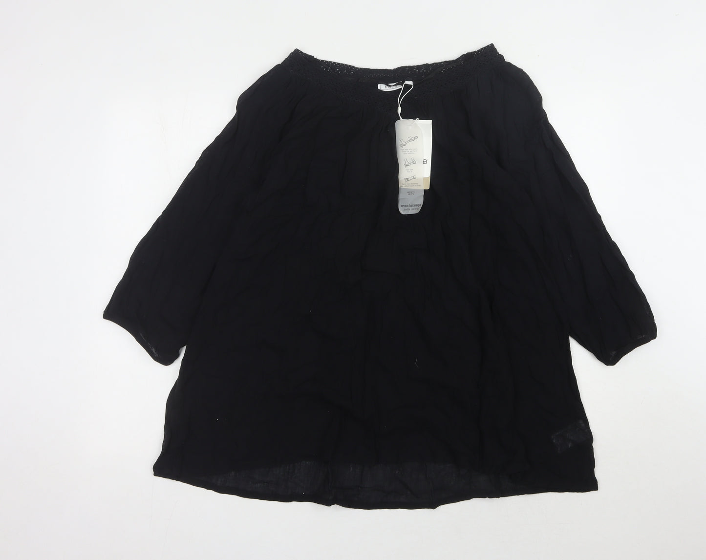 Fransa Women's Black Blouse, Size L, 3/4 Sleeve