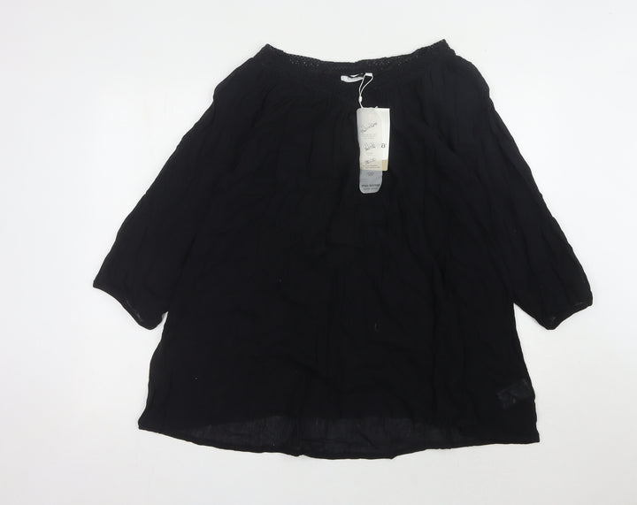 Fransa Women's Black Blouse, Size L, 3/4 Sleeve