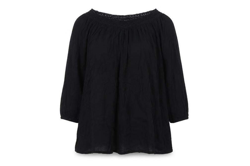 Front view of Fransa Women's Black Blouse, size L, 3/4 Sleeve