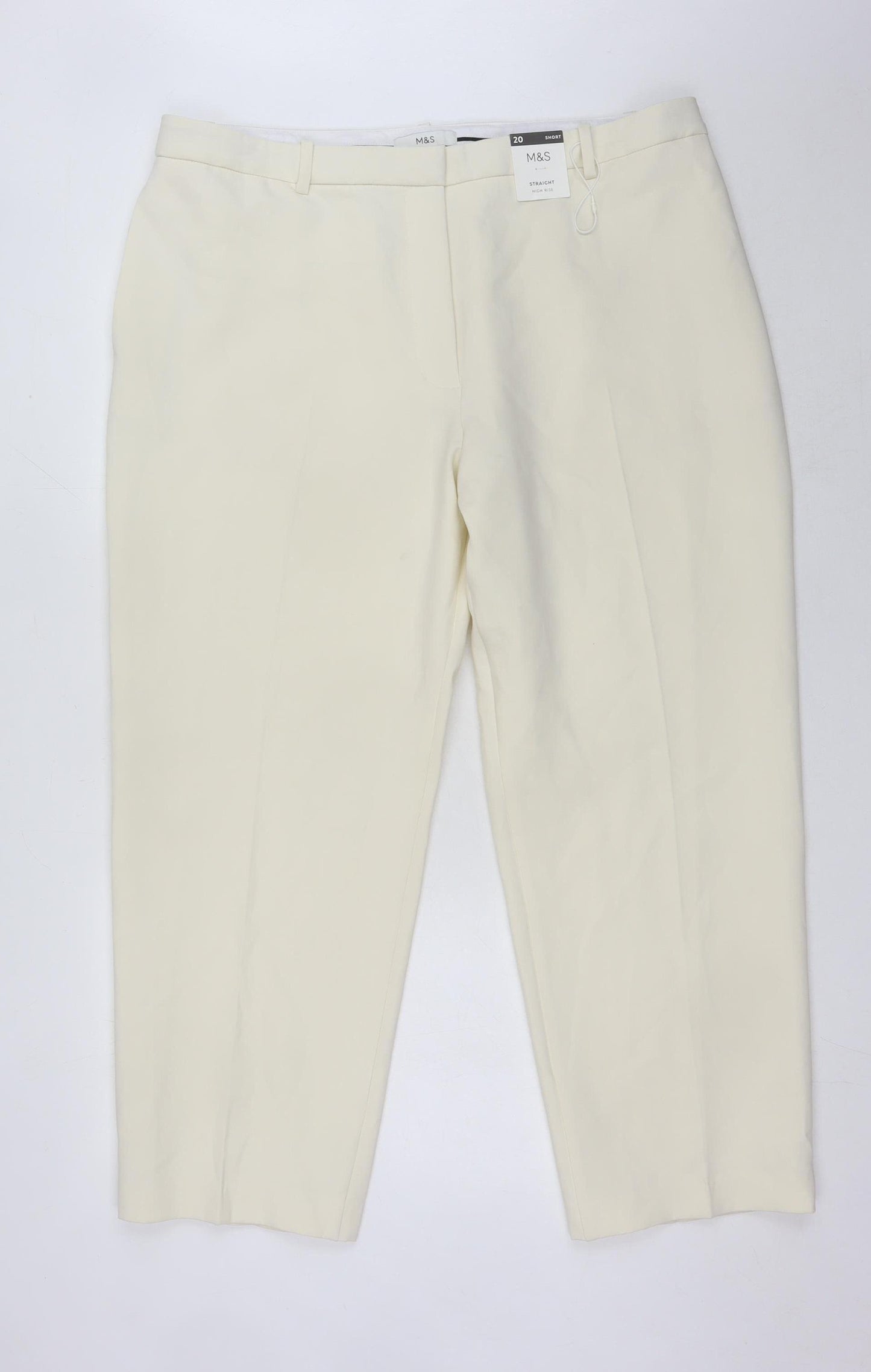 Marks & Spencer Women Ivory Straight Trousers Size 20
