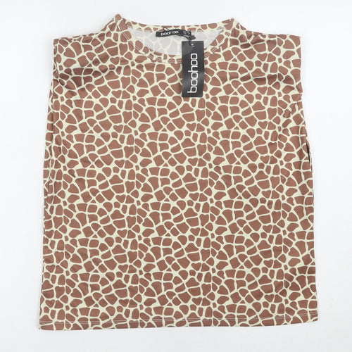 Boohoo Women's Brown Animal Print Sleeveless Top Size 8
