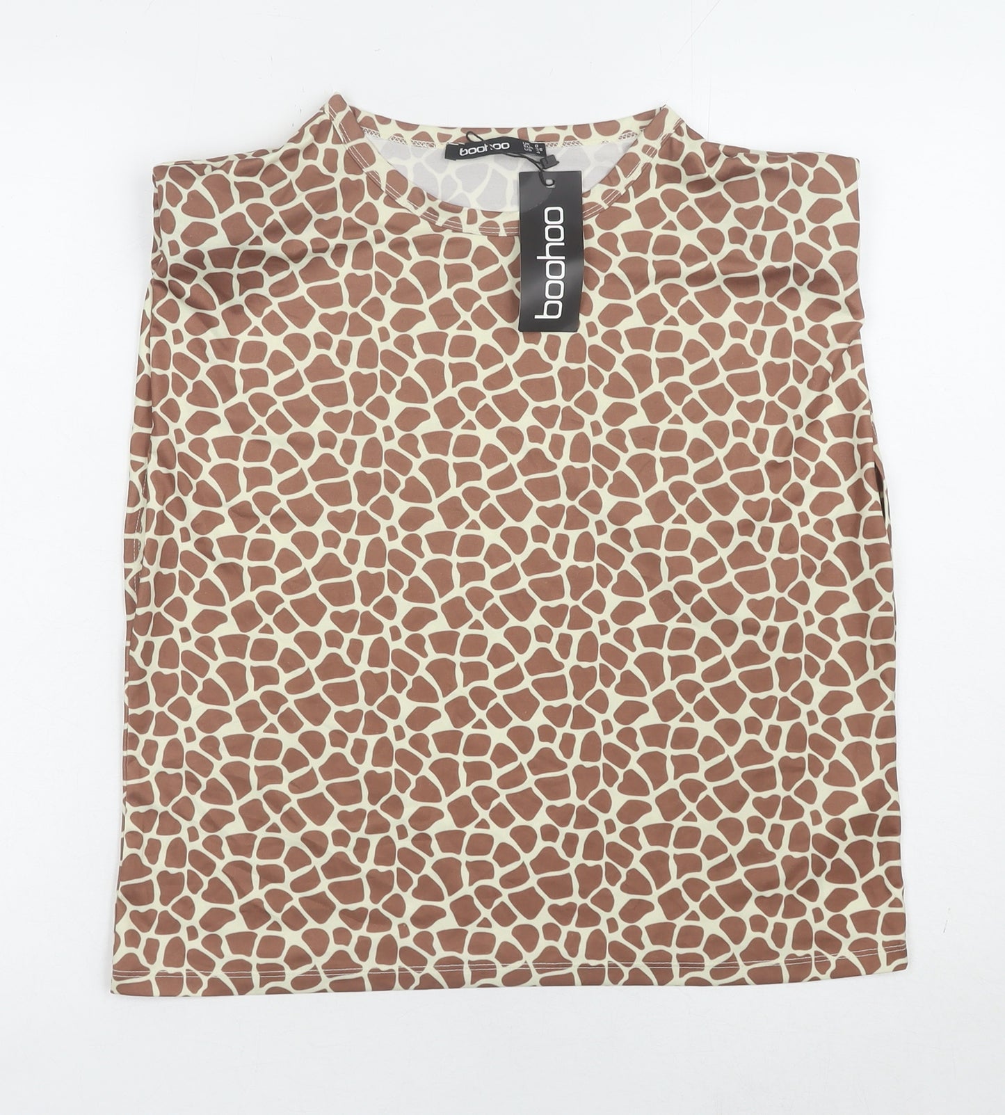 Boohoo Women's Brown Animal Print Sleeveless Top Size 8