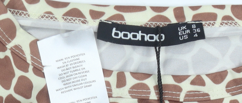 Boohoo Women's Brown Animal Print Sleeveless Top Size 8