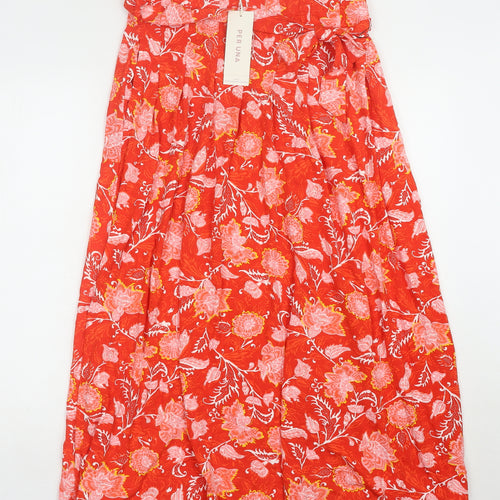 Marks and Spencer Red Floral Pleated Women's Skirt Size 12