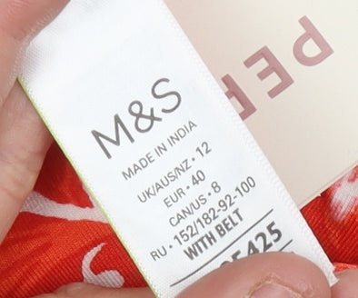 Marks and Spencer Red Floral Pleated Women's Skirt Size 12