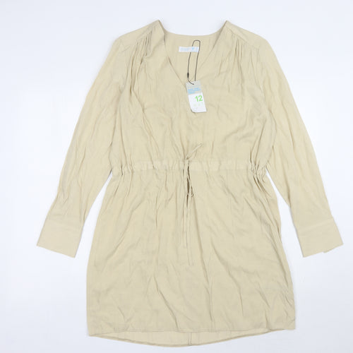 Primark Beige Women's V-Neck Long Sleeve Dress
