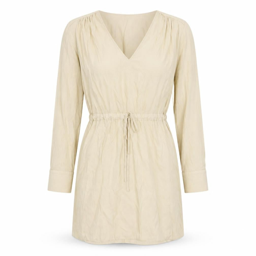 Front view of Primark Beige Women's V-Neck Long Sleeve Dress