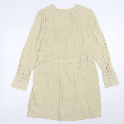 Primark Beige Women's V-Neck Long Sleeve Dress