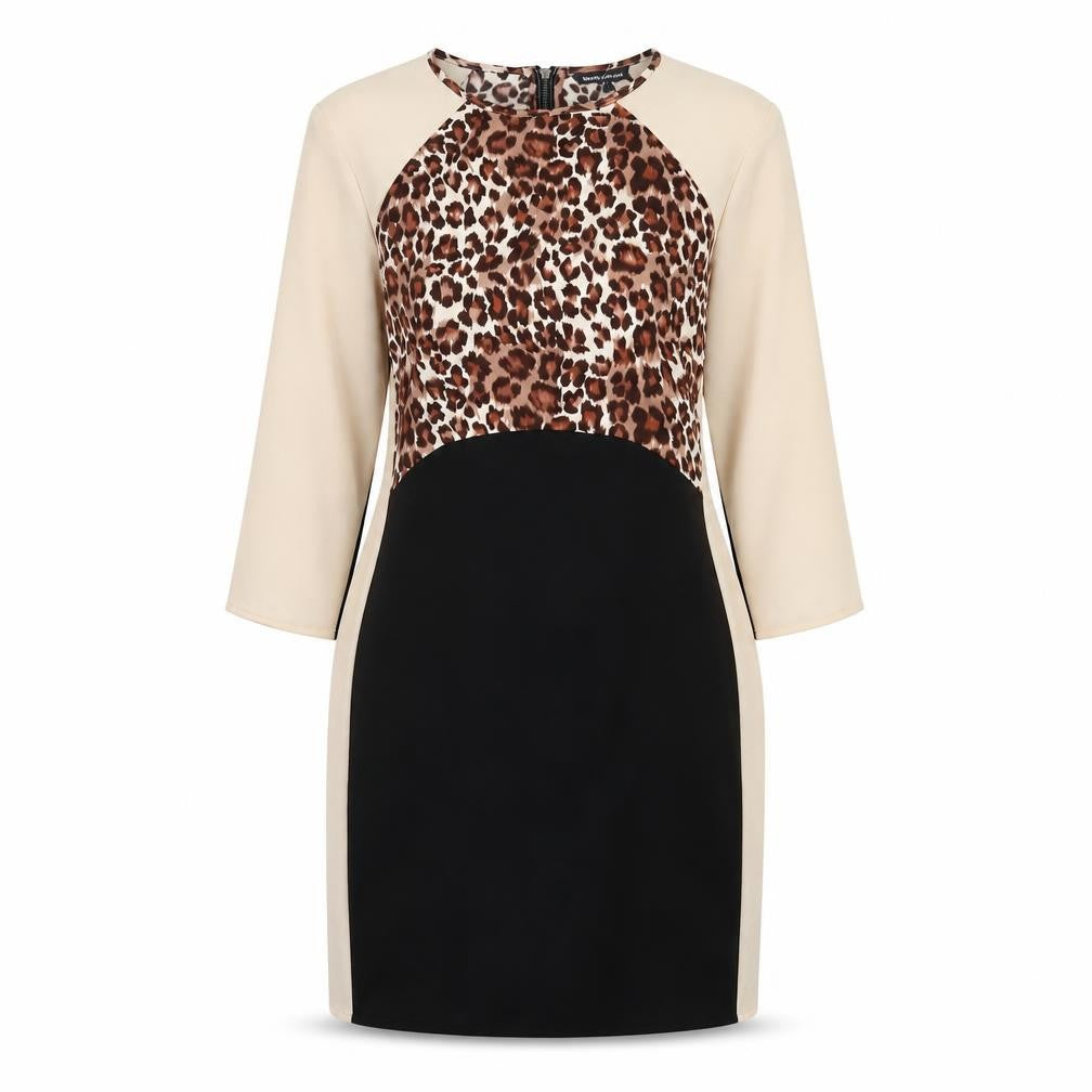Front view of Warehouse Women's Multicoloured Dress, UK 10, Animal Print