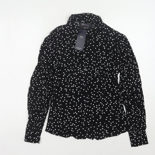 Marks and Spencer Women's Black Button-Up Shirt, Size 10