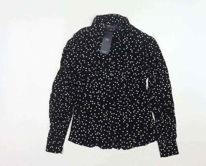 Marks and Spencer Women's Black Button-Up Shirt, Size 10