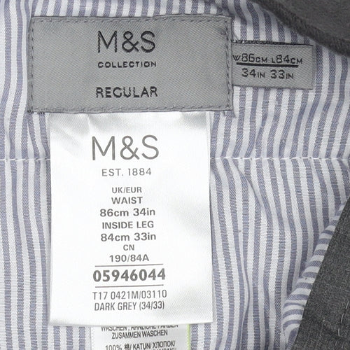 Marks and Spencer Men's Grey Trousers, Size 34