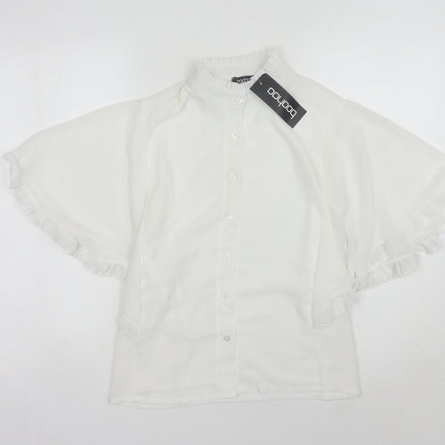 Boohoo Women's White Blouse Size 8 Ruffle Accents