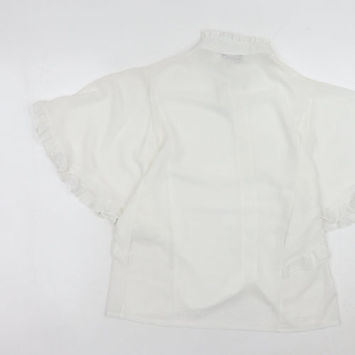Boohoo Women's White Blouse Size 8 Ruffle Accents