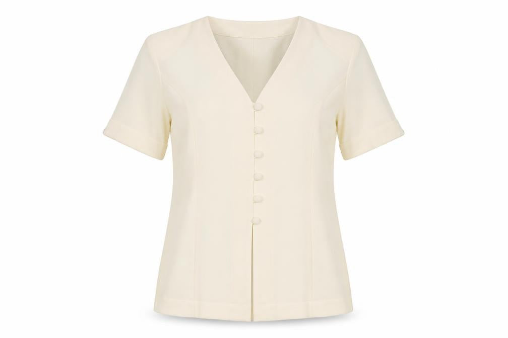 Front view of Echelon Women's Ivory Blouse -, size 12, Button-Up Classic