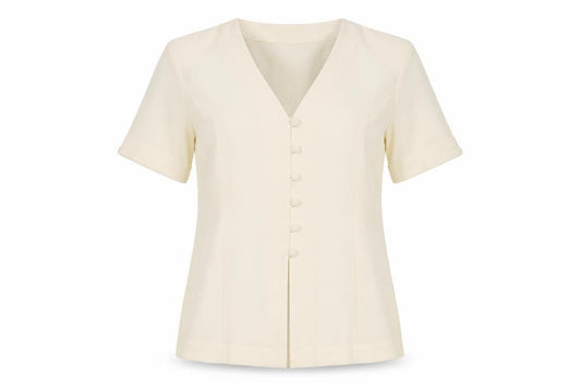 Front view of Echelon Women's Ivory Blouse -, size 12, Button-Up Classic