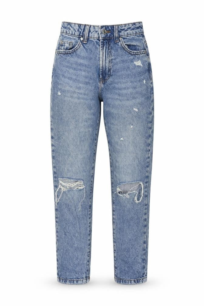 Front view of denim co. Women's Blue Relaxed Fit Mom Jeans, size 4