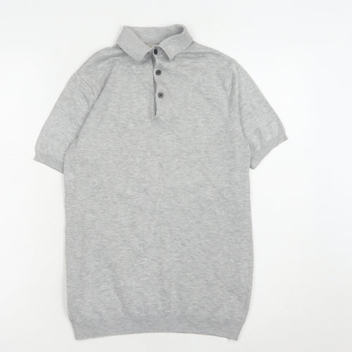 River Island Men's Grey Short Sleeve Polo XS