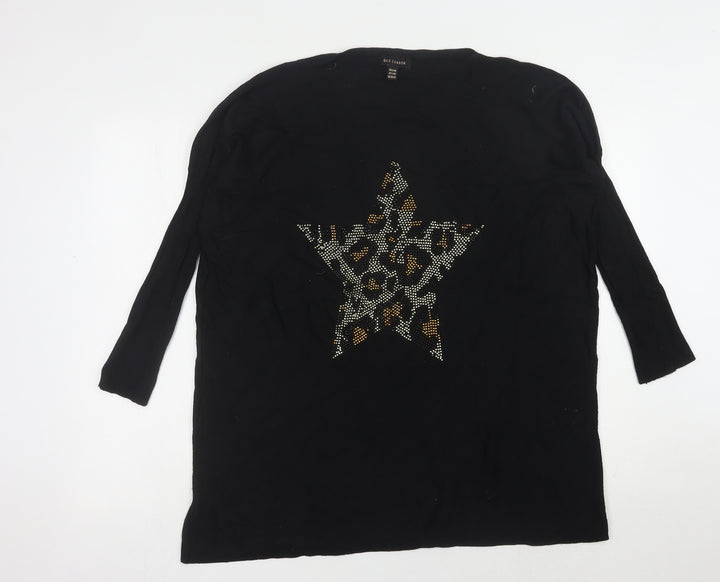 QED London Women's Black Sequin Pullover Jumper, S