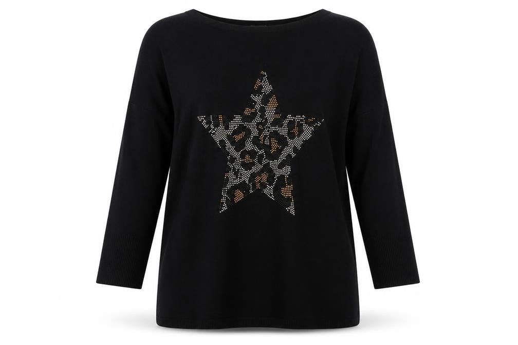 Front view of QED London Women's Black Sequin jumper, S