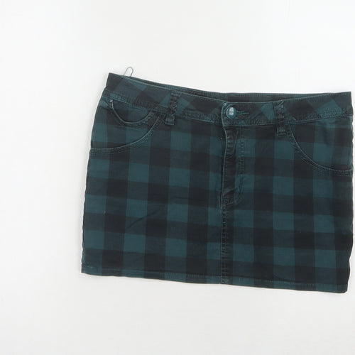 H&M Women's Green Check Denim Skirt Size 10