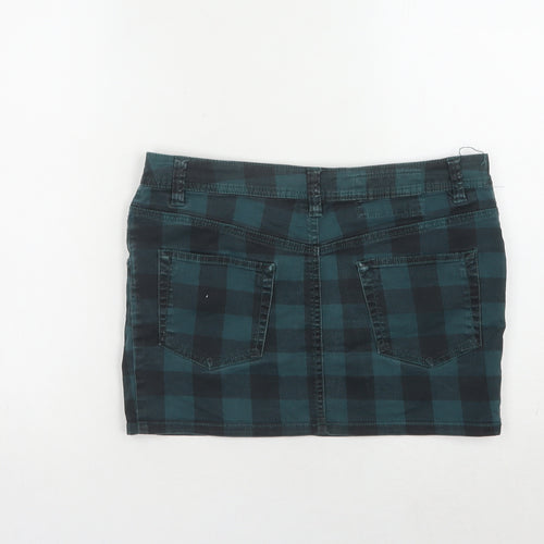 H&M Women's Green Check Denim Skirt Size 10