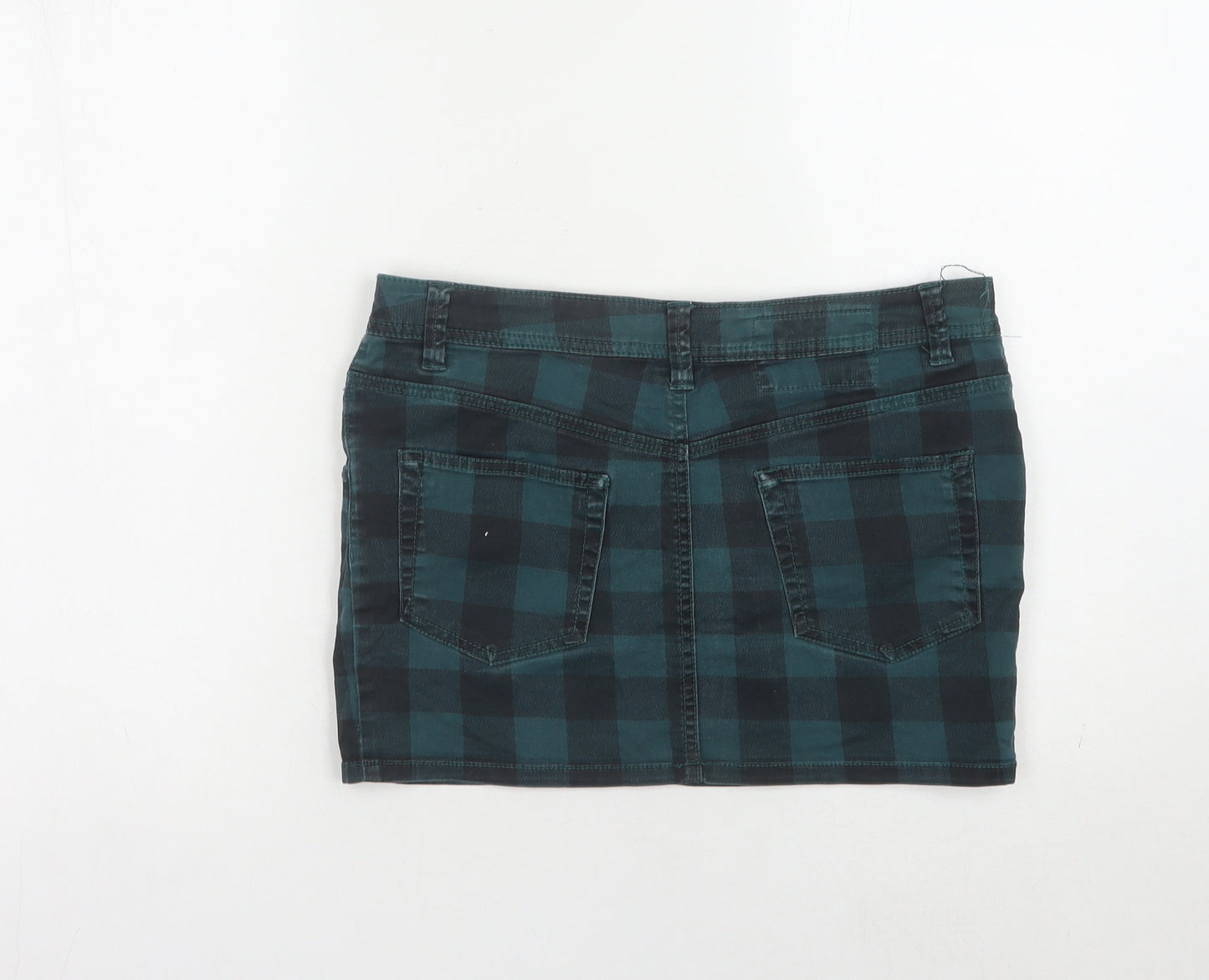 H&M Women's Green Check Denim Skirt Size 10