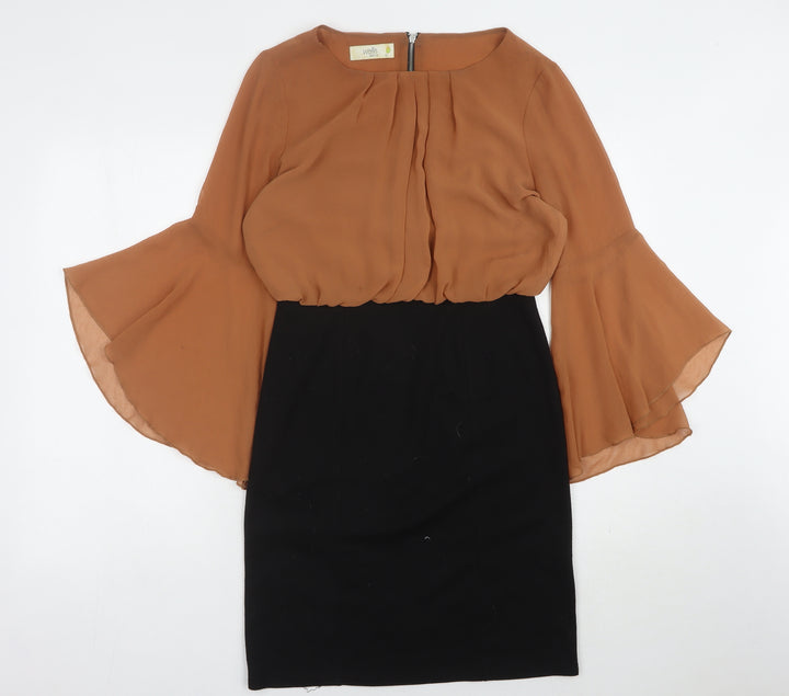 Wallis Petite Sheath Dress, Size 10, Brown/Black
