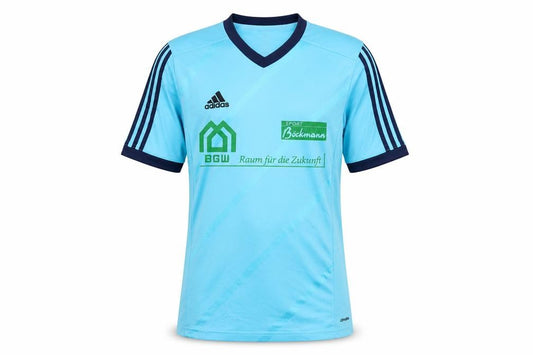 Front view of Adidas Men’s Blue Football T-Shirt, size S
