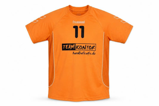 Front view of Hummel Men's Orange Handball Jersey, size L, Sports Activewear