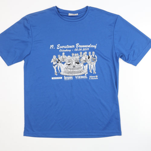 MSH Blue Men's Running T-Shirt, Medium, Graphic Print