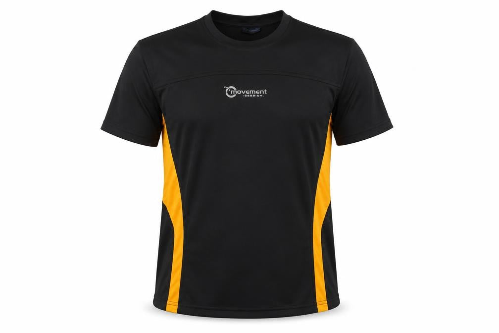 Front view of Movement Session Men's Black T-Shirt - Gym Fit, size M