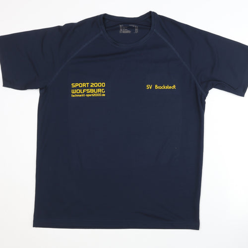 Hanes Men's Blue T-Shirt L Crew Neck Logo