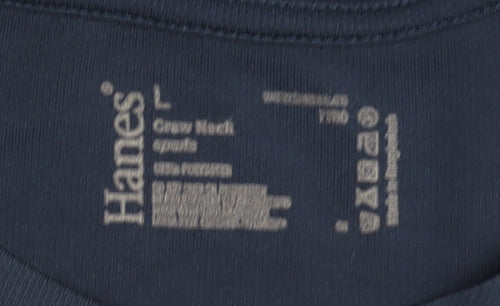 Hanes Men's Blue T-Shirt L Crew Neck Logo