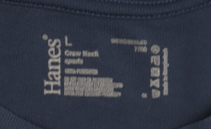 Hanes Men's Blue T-Shirt L Crew Neck Logo
