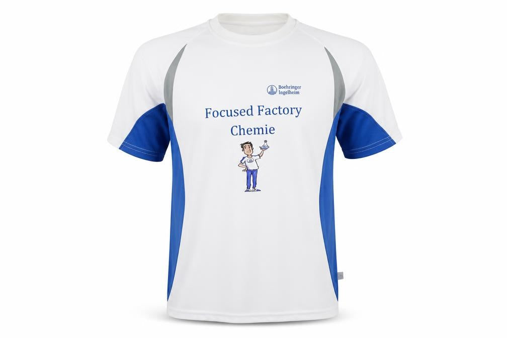 Front view of James & Nicholson Men's Blue & White Graphic T-Shirt