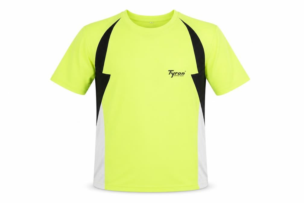 Front view of Tyron unisex yellow running t-shirt, size S
