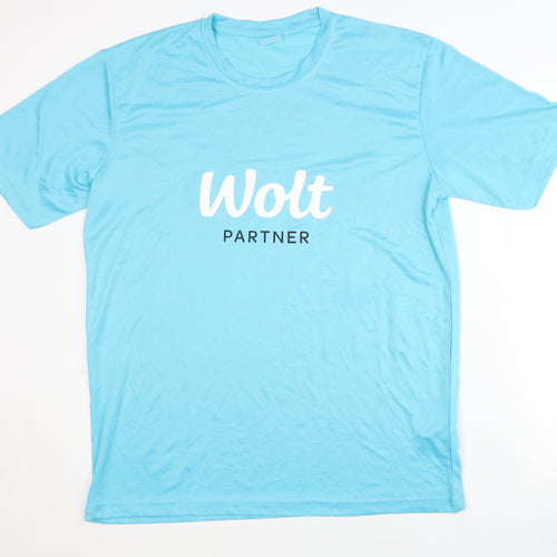 Wolt Men's Blue T-Shirt, Logo, Size L, Activewear