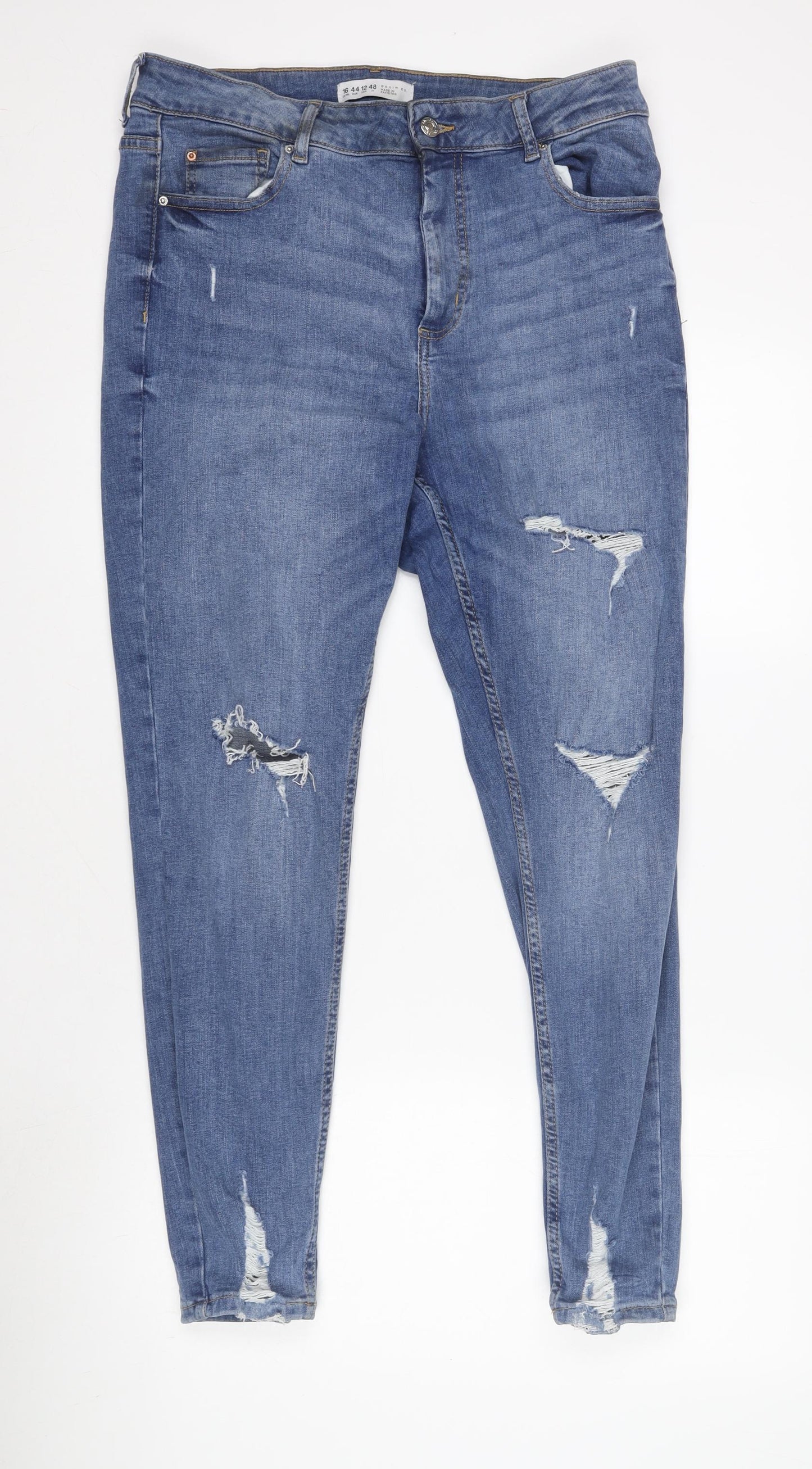 Primark Women's Blue Skinny Distressed Jeans Size 16