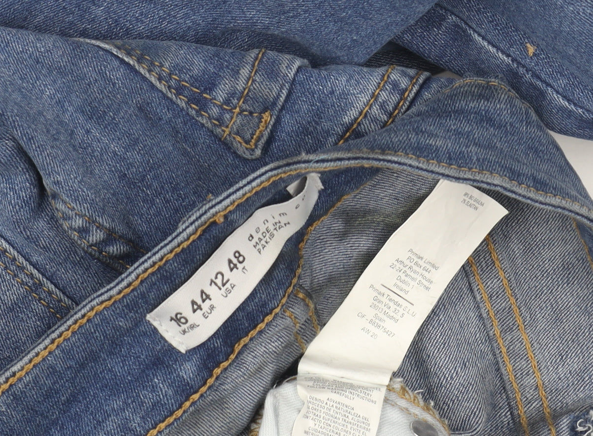 Primark Women's Blue Skinny Distressed Jeans Size 16