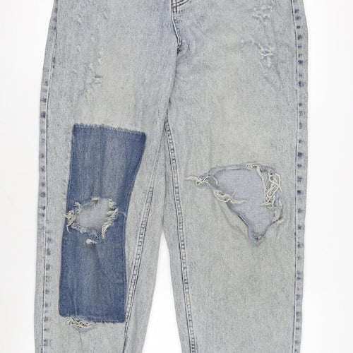 PrettyLittleThing Women’s Blue Distressed Mom Jeans, Size 8