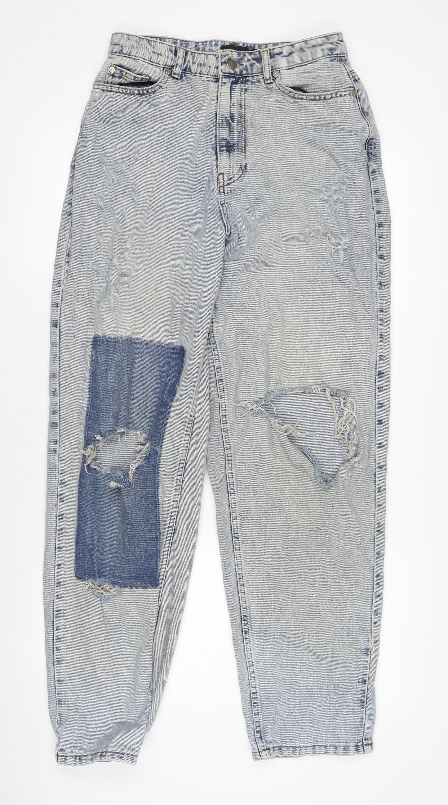 PrettyLittleThing Women’s Blue Distressed Mom Jeans, Size 8